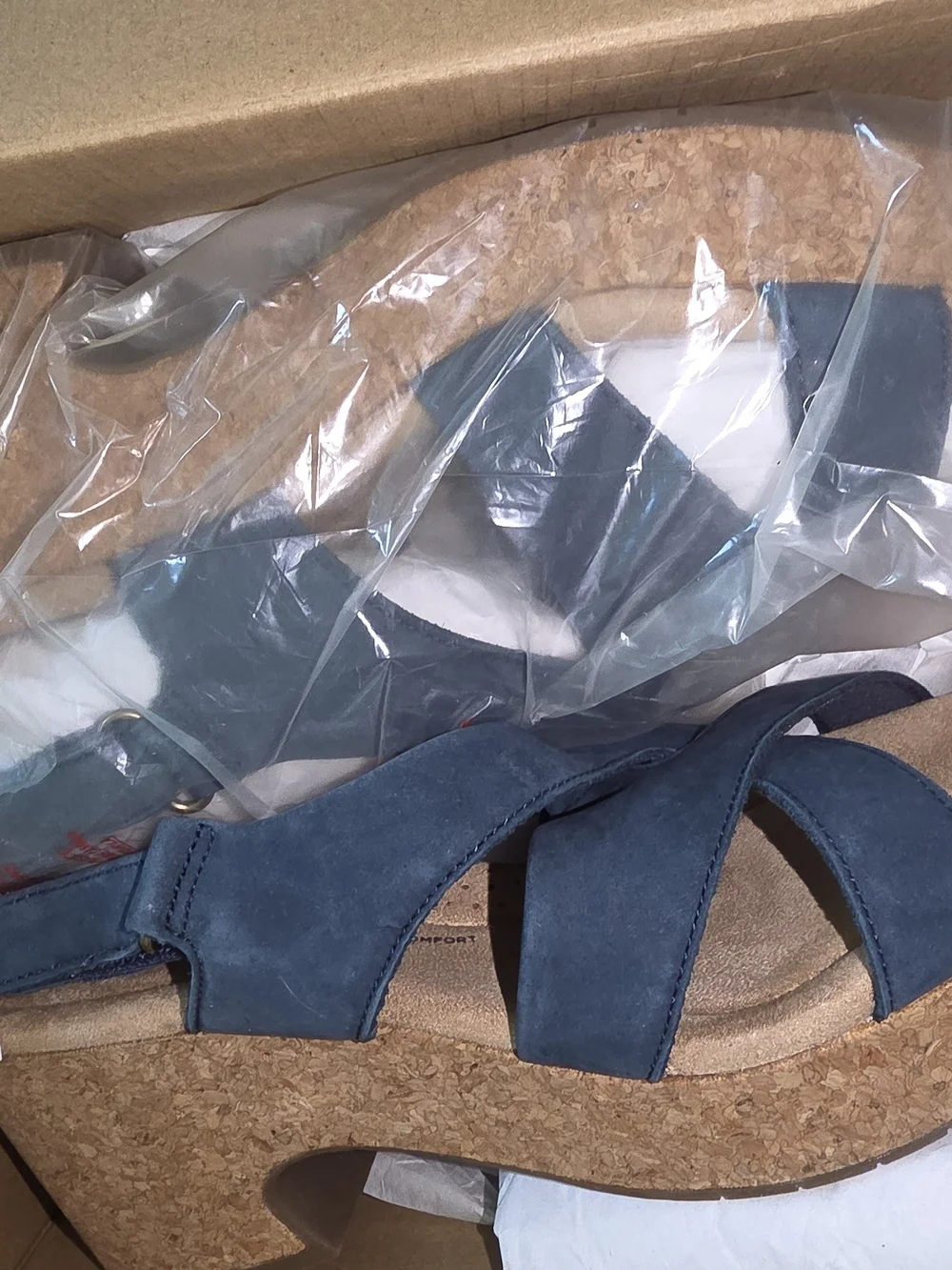 Clarks Navy Suede Wedge Sandals
